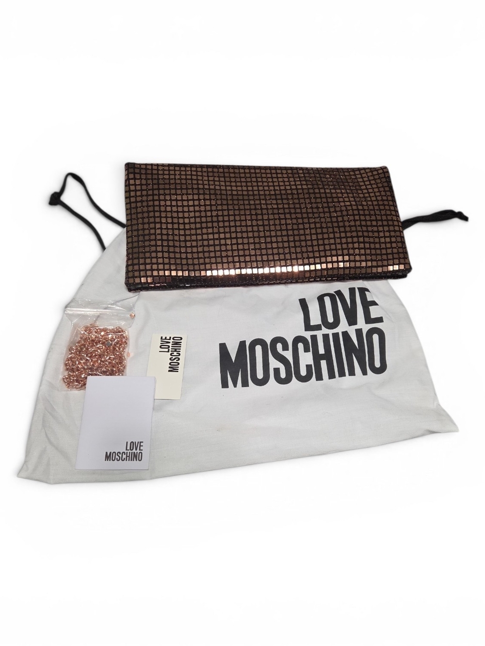 Love Moschino Rose Gold Metallic Sequin Foldover Clutch Some Loose Sequins - Picture 4 of 5